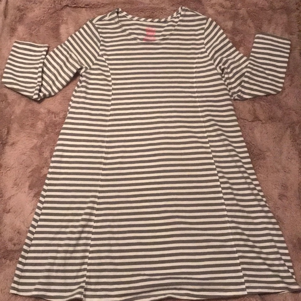 A white and gray striped dress